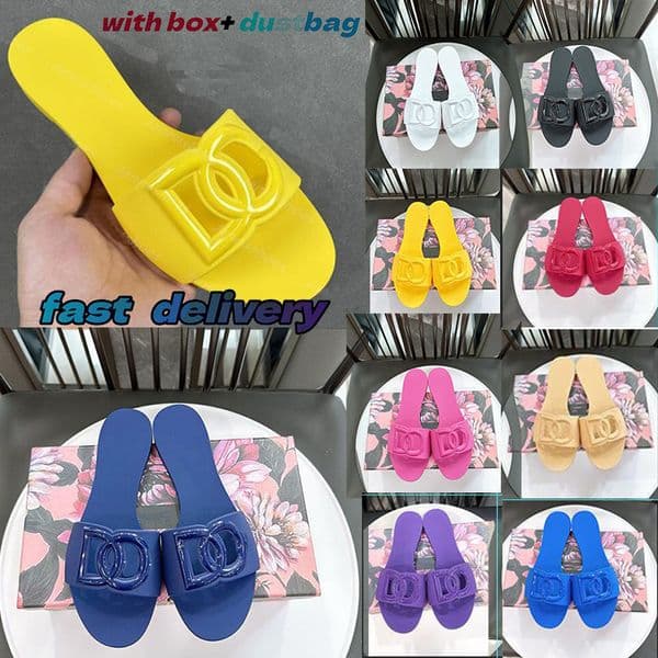 Luxury Designer Fuchsia Slides Women Rubber Sandals Ladies Flat Beach Jelly Slippers Summer Pool Mules Outdoor Waterproof with Box Size 35-41