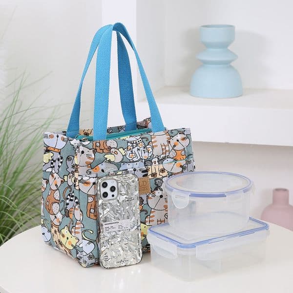 Canvas Lunch Tote Bag for Women Lightweight Insulated Cooler Bag for Work, Reusable Handbag with Aluminum Foil Lining for Meals and Snacks
