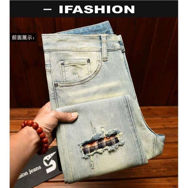 Summer Thin Clothing Trendy Brand Slimming Small Leg Jeans Men's Vintage Punched Pants 26H0304