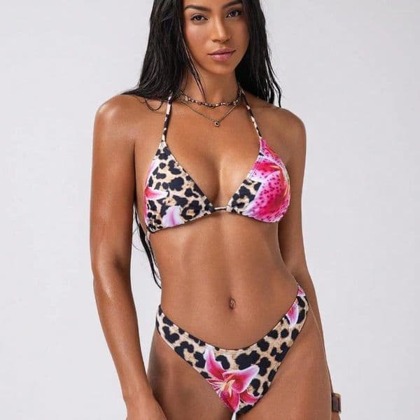 Women's Swimwear Sexy Quick Dry Bikini Two Piece Set High Waist Floral Print Skin Tight Backless Elastic Wear Resistant
