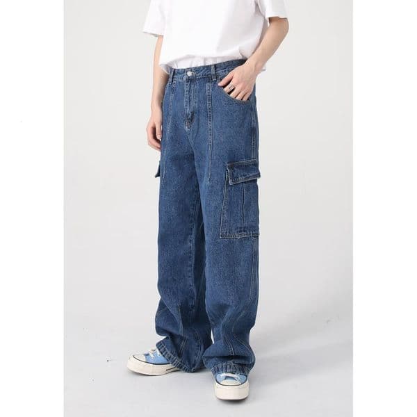 Trendy American Retro Style Spring/summer New Designer Pants Straight Loose Dark Blue Workwear Wide-leg Jeans For Men And Women