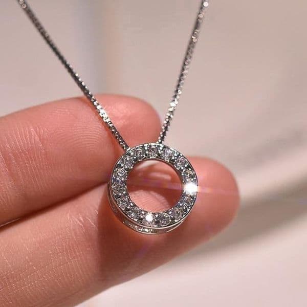 Fashion Cubic Zirconia Circle Ring Pendant Necklace Designer Jewelry Gold Silver Diamond Love Heart Cross Necklaces Women Wedding Gift Fashion Fine Jewelry
