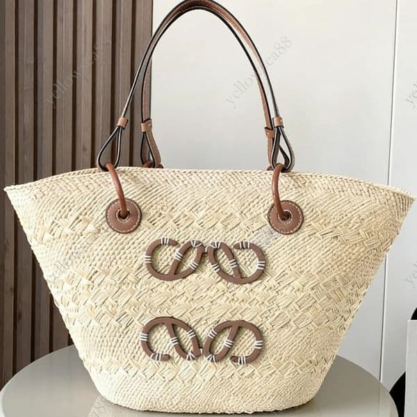 Beach designer Straw Basket tote Luxury Bags Women's Shopping Bag Woven resort-style palm fiber and cowhide shoulder Handbag Large Capacity HTY