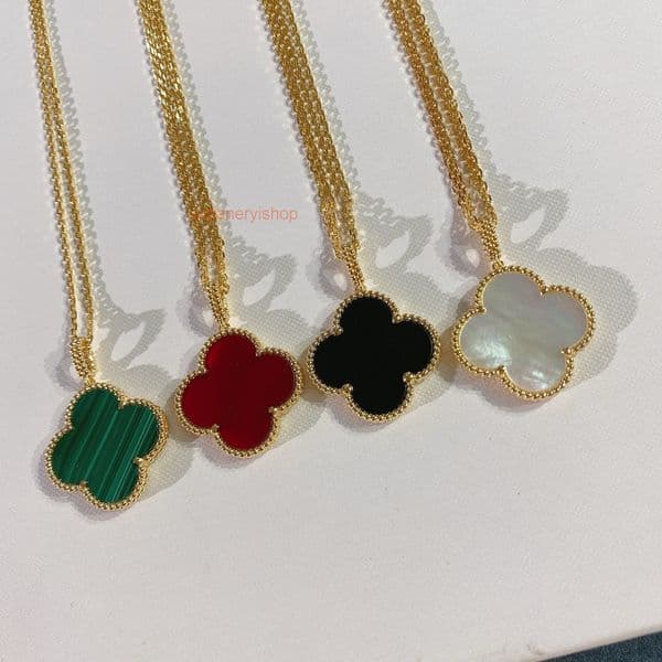 Designer Vanly Cleeef Necklace 925 silver 25mm large clover necklace for women natural white mother-of-pearl red agate luxury double-sided sweater chain