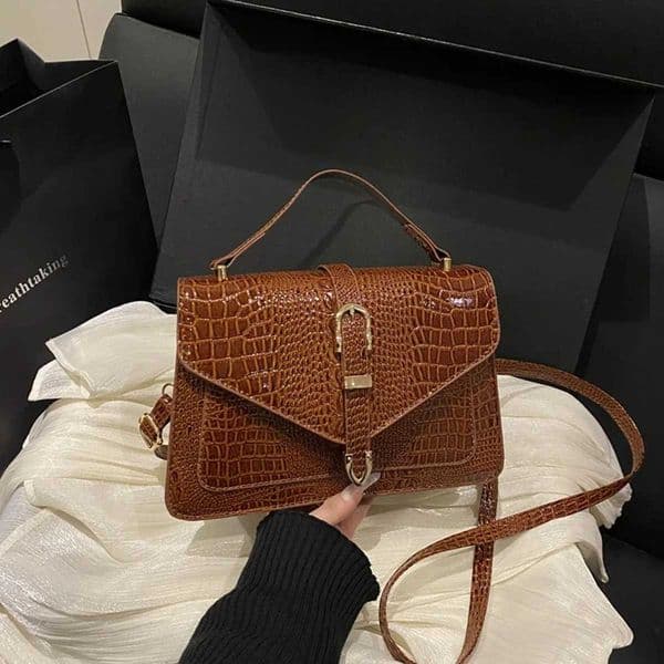 For Daily Use Fashion Luxury Crocodile Crossbody Bag Solid Color Glossy PU with Beaded Charm Magnetic Adjustable Strap L260228