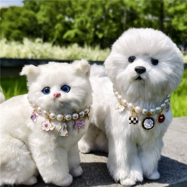 Elegant Pet Diamond-encrusted Heart-shaped Rose Pearl Necklace for Cat Collar