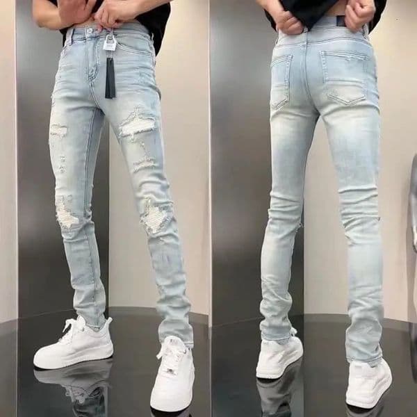 Harajuku y clothing Slim Mens Jeans Casual Spring Autumn Denim ripped Holes Washed Blue Fashion Stretch Tapered Leg Pants 260302