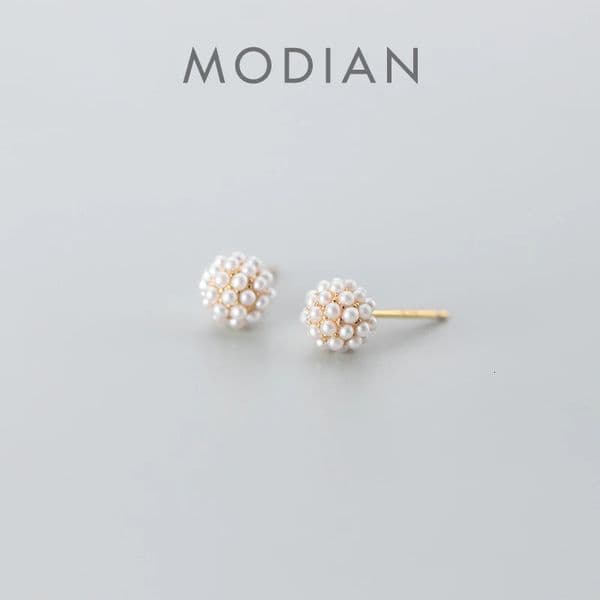 Modian Fashion Pearl Geometric Round Stud Earrings for Women 925 Sterling Silver Weddiing Engagement Statement Jewelry 260303