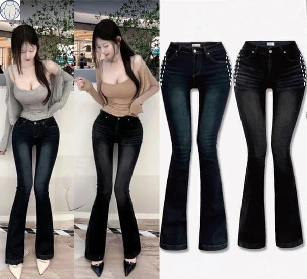High Waist Slim Fit Bell Bot Jeans Deep Blue Versatile Retro Sle Womens Faionable Comfortable Cotton Stretch Denim 260304