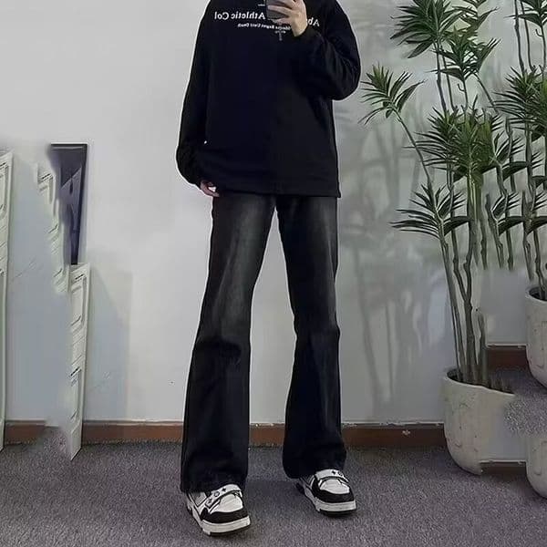 Black Men's Jeans New Spring And Autumn Style American Fashion Loose Straight-leg Pants Trendy Designer Pants Brand With A High-end Feel Slightly Flared Trousers
