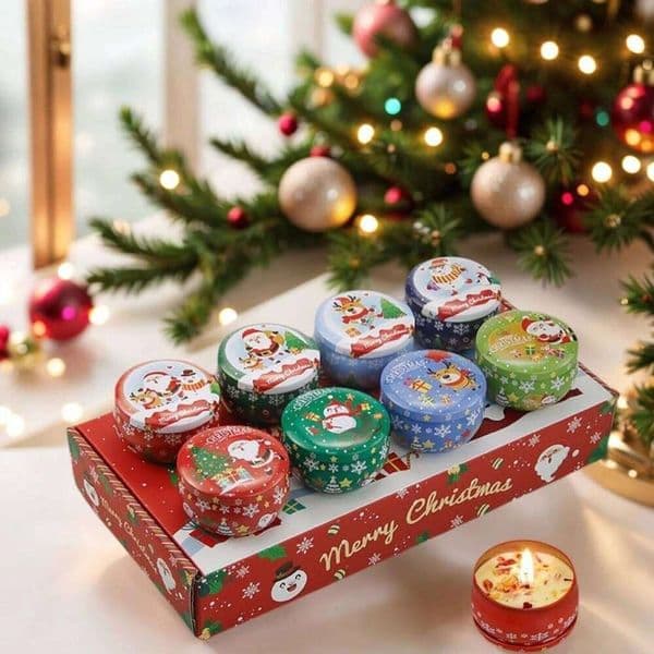 Soy Wax Christmas Scented Gift Set - for Holiday Party Decor with Long-Lasting Fragrances 8pcs Xmas Aromatherapy Candle W260304