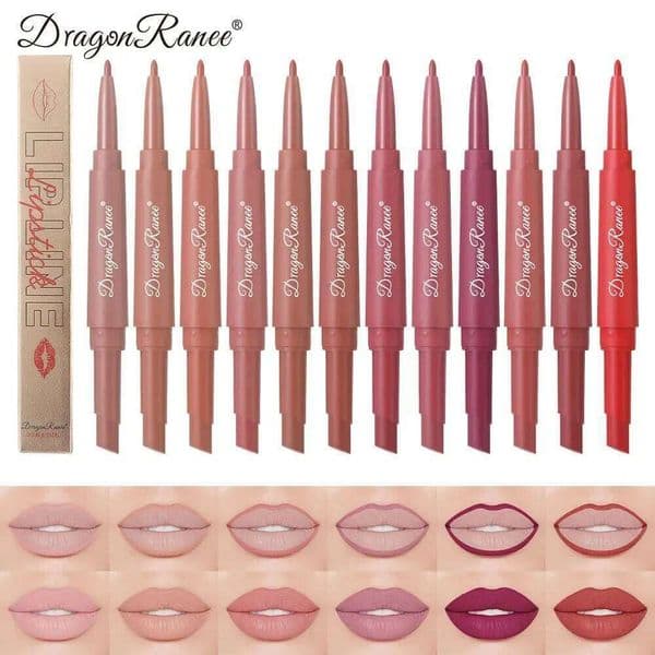 2 in 1 Matte Lip Liner Pencil Double Head Long Lasting Waterproof Nude Red Lipstick Pen Brighten Outline Stick Makeup H260303