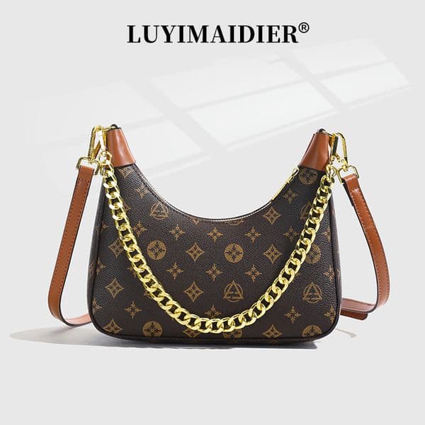LUYIMAIDIER Summer New Fashion Designer Chain Retro Printed Crescent Versatile Casual Single Shoulder Cross body Bag for Women