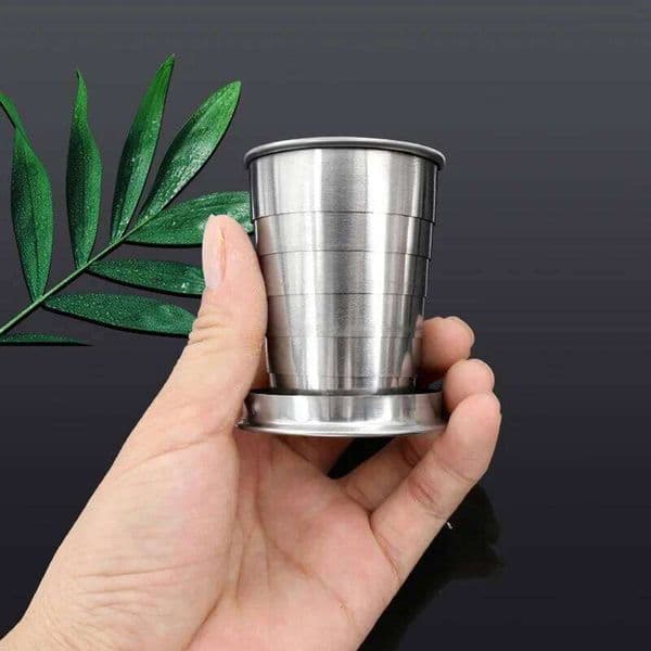 75/140/240ml Stainless Steel Flexible Folding Ourdoor Travel Camping Cup With Keychain Portable Foldable Drinkware S260303