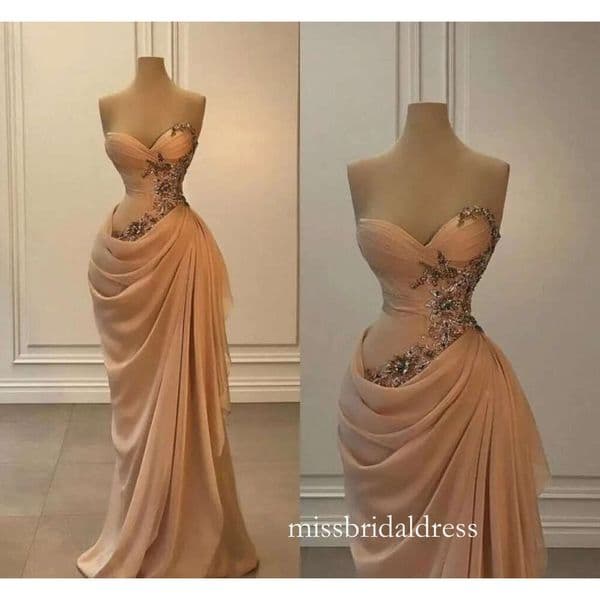 Elegant Pink Mermaid Evening Dresses Sweetheart Pleats Crystal Beaded Prom Waist Decor Dress For Special Ocn Bc20153 D0304