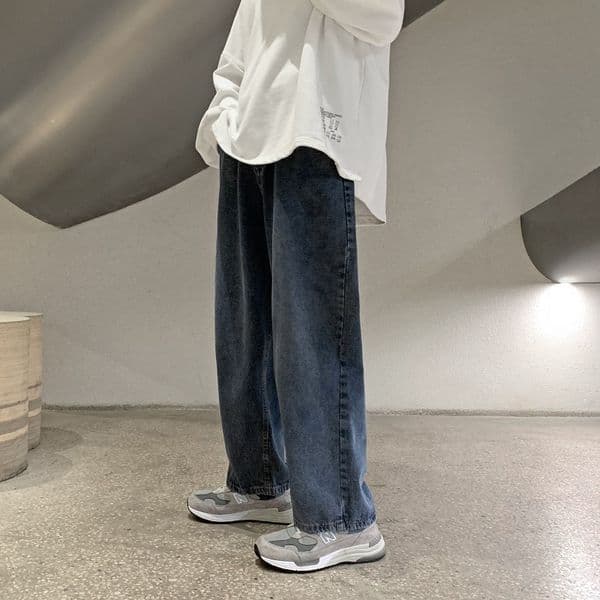 Hong Kong Style Retro Jeans For Men Loose Straight Simple Wide-leg Pants Ins Youth Korean Version Trendy Designer Pants Washed Floor-length Trousers