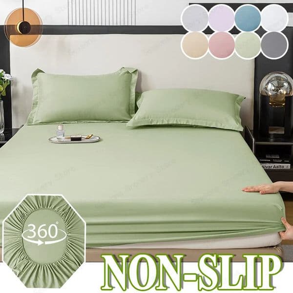 1Pc Fitted Bed Sheet With Elastic Band Solid Color Antislip Adjustable Mattress Cover for Single Double No Pillowcase 260304