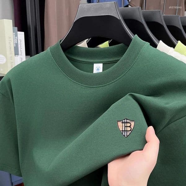 Men's Polos High End Brand Summer Printed O-Neck T-Shirt Fashion Casual Street Solid Color Short Sleeved Breathable Top Clothing