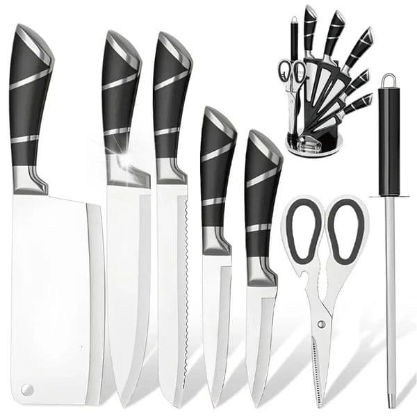 ZENG Kitchen Knife Set 9pcs Stainless Steel Sharp NonStick Coated Chef Knives with Sharpener for Cutting Slicing Chopping 260228