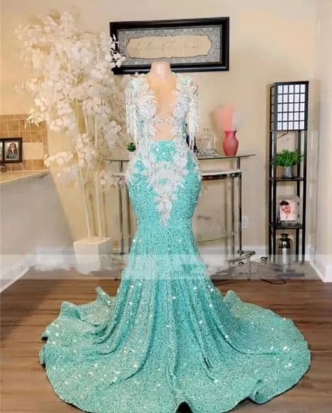 Glitter Sequins Appliques Mermaid Prom Dresses 2026 For Black Girls Sexy Sheer Mesh Top Applique Beaded Crystal Tassel Party Evening Gowns Robe De Bal BC18370