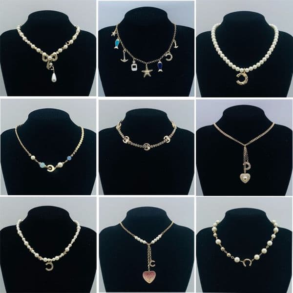 Luxury pearl necklace Designer Woman Glod Plated Brass Necklaces Crystal Fashion Letters Pendant Necklace Jewlery Party Gift