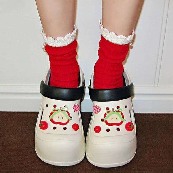 Women Platform Clogs Cute DIY Apple Indoor Street Slippers Thick Sole Soft EVA Female Fashion Wedges Sandals Daily Walking Shoes