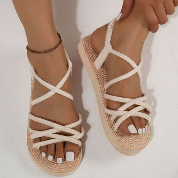 Women Summer Flat Sandals Light Weight Beach Street Shoes Elastic Band Girls Student Daily Walking Flats Leisure Sandalias
