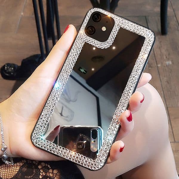 Makeup Mirror Phone Case For Iphone 16 15 14 13 Pro 12 11 Max Plus 16Pro Rhinestone 15Pro 16Promax Phone Case Hard 14Pro 15Promax Cover Luxury 12Pro 13Promax 13Pro Shell
