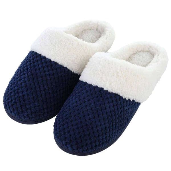 Kidmi Women's Fuzzy House Cozy Fleece Lined Winter Warm Slippers Unisex Indoor Non-slip Durable Waffle Fur Cotton Shoes