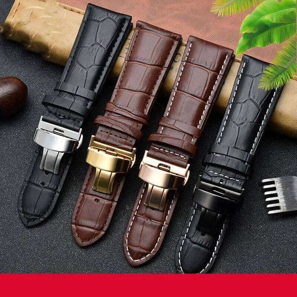23mm 24mm 26mm 28mm big width Black brownButterfly clasp Mens Alligator Genuine Leather Watch Strap Band bracelets free shipping H260304