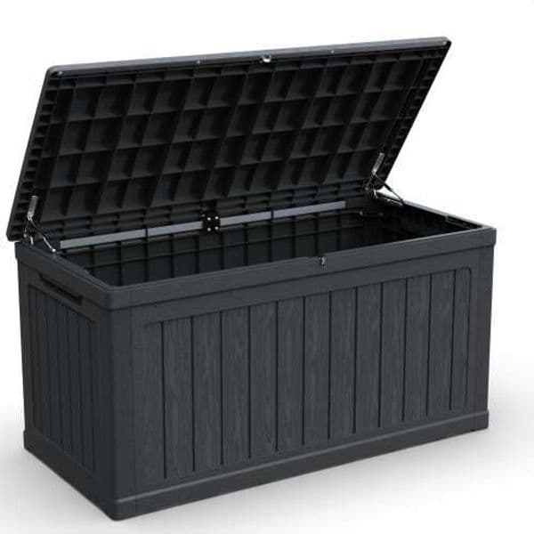 230 Gallon Large Storage XXL Deck Box for Patio Furniture, Outdoor Cushions, Garden Tools and Sports/Pools Equipment, Waterproof Resin, Lockable, Black thumbnail 2