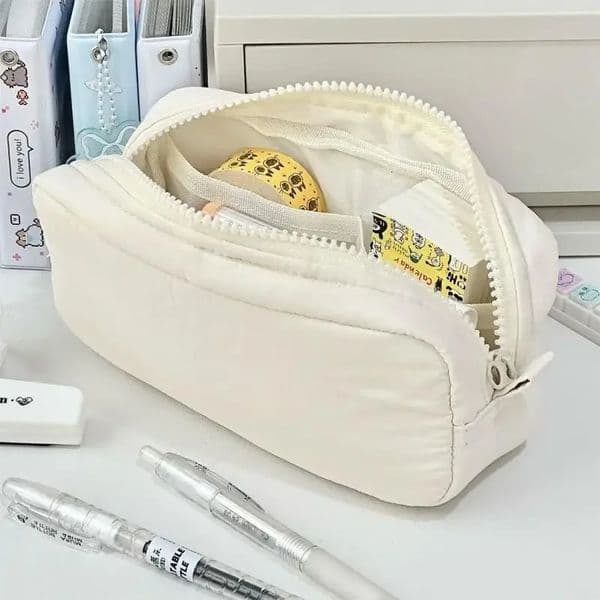 Simple Solid Color Square Pencil Case Large Capacity Classified Storage Pencil Bags Multifunctional Student Stationery Organizer 260304