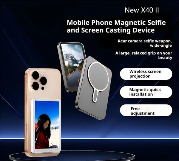 Magnetic Phone Monitor - Real-Time Selfie/Rear Cam - 4K Streaming Assistant - Wide Angle - Fits Most Phones 260302