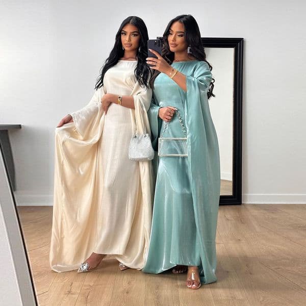 Ethnic Clothing Muslim Kaftan Dress Shiny Batwing Satin Maxi Abaya Dubai Luxury 2026 Abaya For Women Islam Caftan Marocain Femme Long Robes