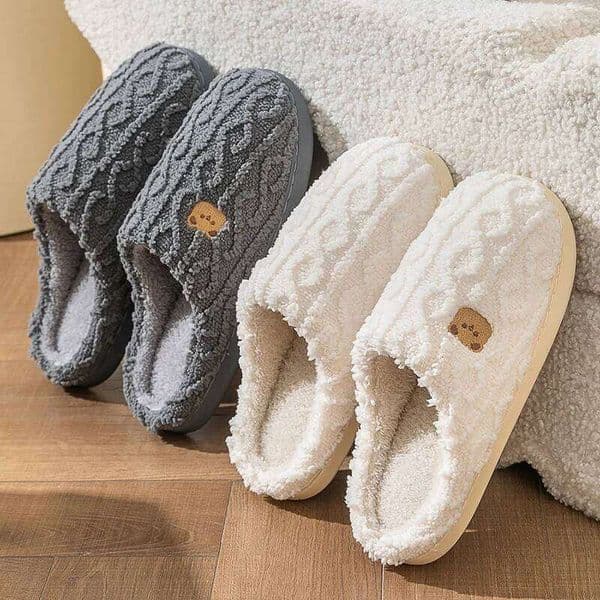 Plain Striped Design Home Women Winter 2024 New Sole Anti Slip Cotton Shoes Woman Indoor Warm Soft Plush Slippers