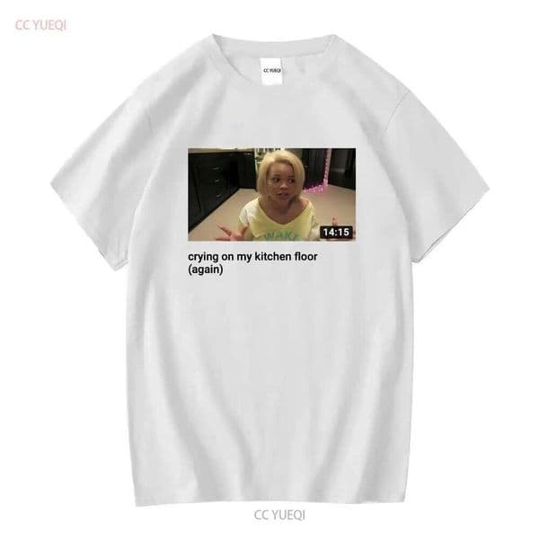 White T shirt iconic Trisha pastas YouTube video crying on kitchen floor long or short sleeves vintage Washed homme Unisex H260305