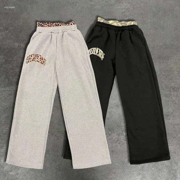 Men's Pants Hip Hop Double Waist Design Leopard Splice Couple Casual Versatile Jogging Trouser High Street Loose Letter Print Sweatpant H260305