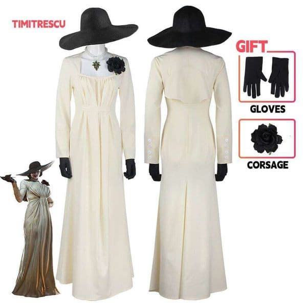 Resident Evil Dresses Women Vampire Lady Alcina Dimitrescu Cosplay Costumes Square Collar Elegant Autumn Winter Clothes