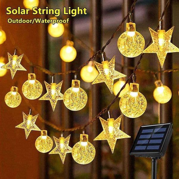 LED Outdoor Camping Decor Crystal ball and stars String Lights 8 Modes Solar Lamp for Halloween Christmas 26H0305