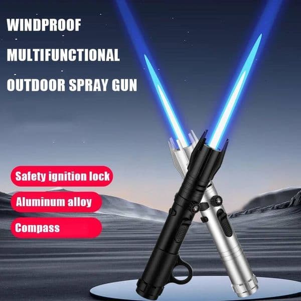 Outdoor Windproof Blue Flame Gun Lighter Key Lock Fire Safety Switch Adjustable Protection Fingertip Rotary Gadget