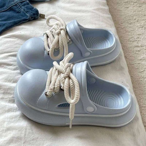 2025 DIY Laceup Platform Slippers For Women Home Street Garden Shoes Thick Sole Fashion Clogs Girls Summer Sandals Beach Slides