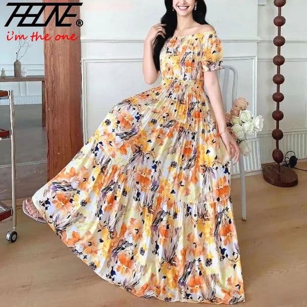 Long Maxi Dress Women Clothing Spring Summer Bohemian Holiday Beach Korean Style Floral Vintage Slim Vestidos Robe Dresses Boho 260304