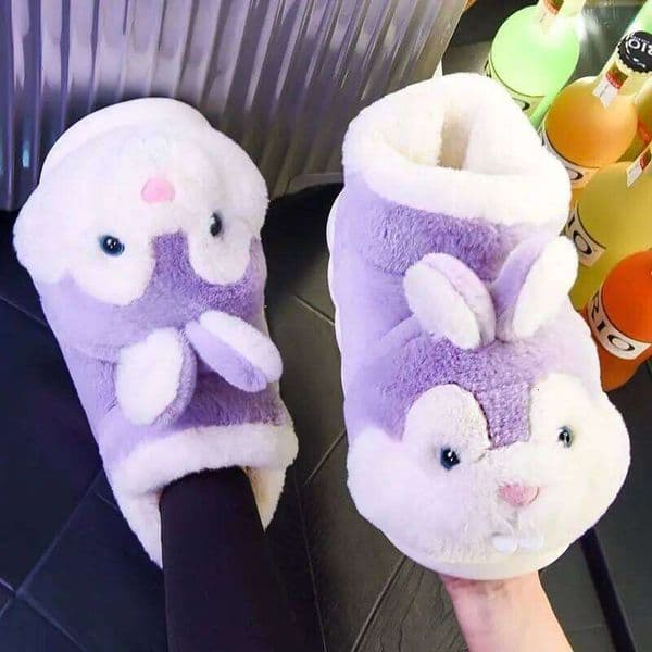 Women Winter Warm Shoes 2025 Plush Lining Indoor Cotton Slippers Cute Rabbit Soft Fur Couple Platform High Top Snow Boots