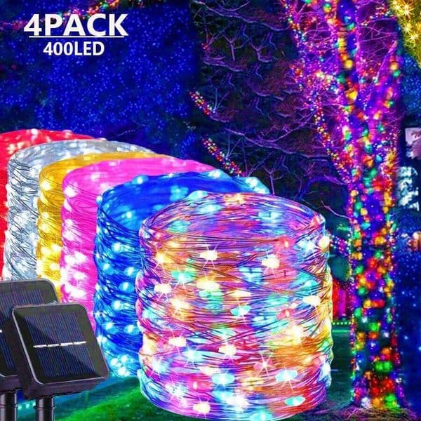 4Pack 400 LED Solar Light Outdoor Lamp String For Holiday Christmas Party Waterproof Fairy Lights Garden Garland Copper 26H0305