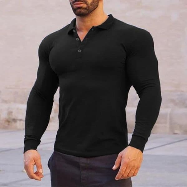 Autumn Men Polo Shirt Fashion Clothing Stretch Cotton Business Male Long Sleeve Breathable 260302BJ