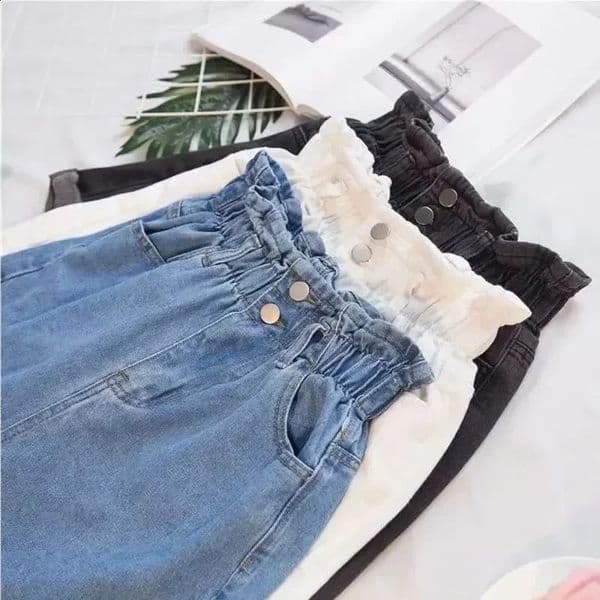 Summer Womens Blue Cotton Denim Shorts Korean Fashion Elastic Waist Loose Casual Wide Leg Female Clothing 260304