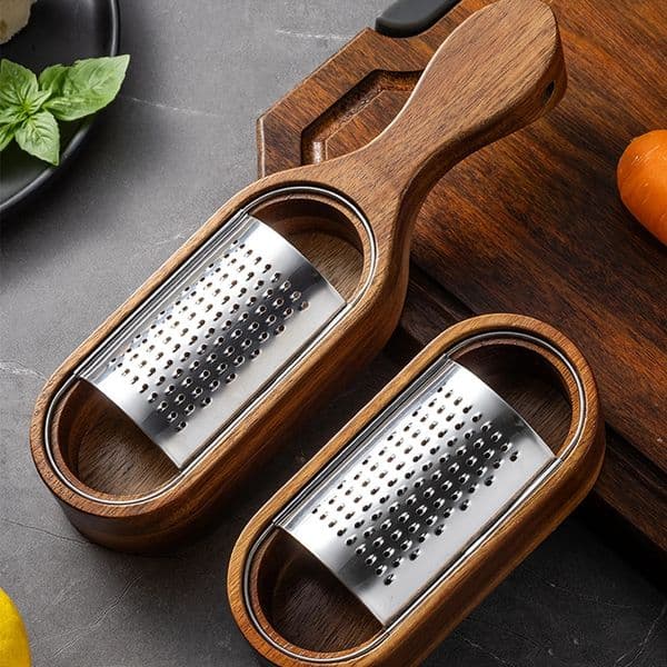 1PC-Stainless steel cheese grater storage box made of red sandalwood cheese tool grater slicer 260228