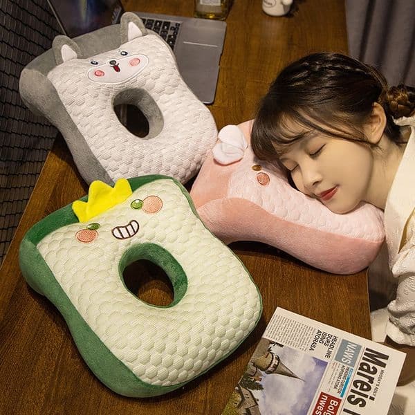 Ice Silk Cooling Nap Pillow for Office Desk Portable Travel Pillow for Students and Adults Soft Plush Neck Pillow for Lunch Break
