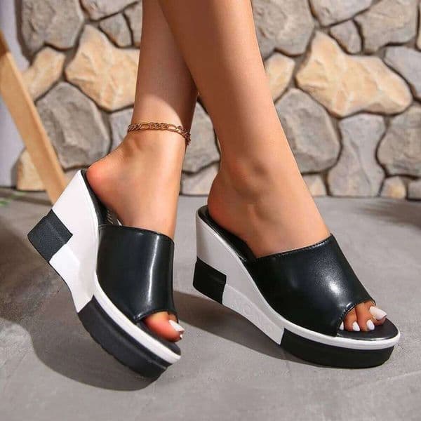 Women Wedges Slippers Summer High Heel Shoes Thick Sole Plus Size 42 Slip-on Style Female Street Fashion Sandals Outdoor Slides