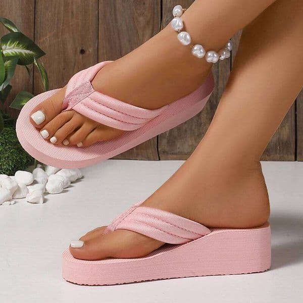 Fashion Pink Wedge Flip Flops Woman Summer Lightweight Clip Toe Platform Slippers for Women Thick EVA Sole Non Slip Beach Slides